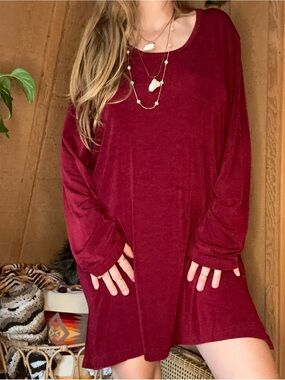 Vintage 90s Burgundy Long Sleeve Mini Dress | Carolyn Strauss Collection